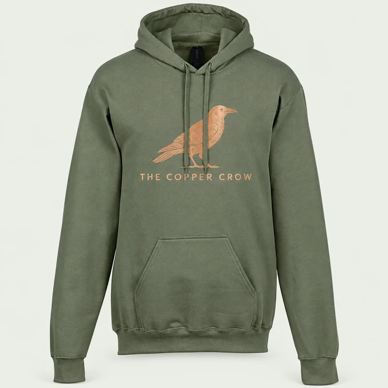 Copper Crow branded pullover hoodie mockup